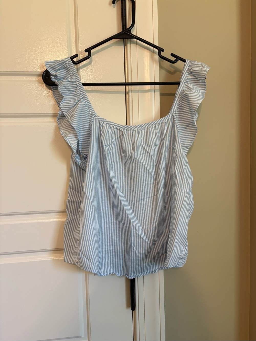Southern Tide Light Blue Striped Ruffle Strap Women's Top
